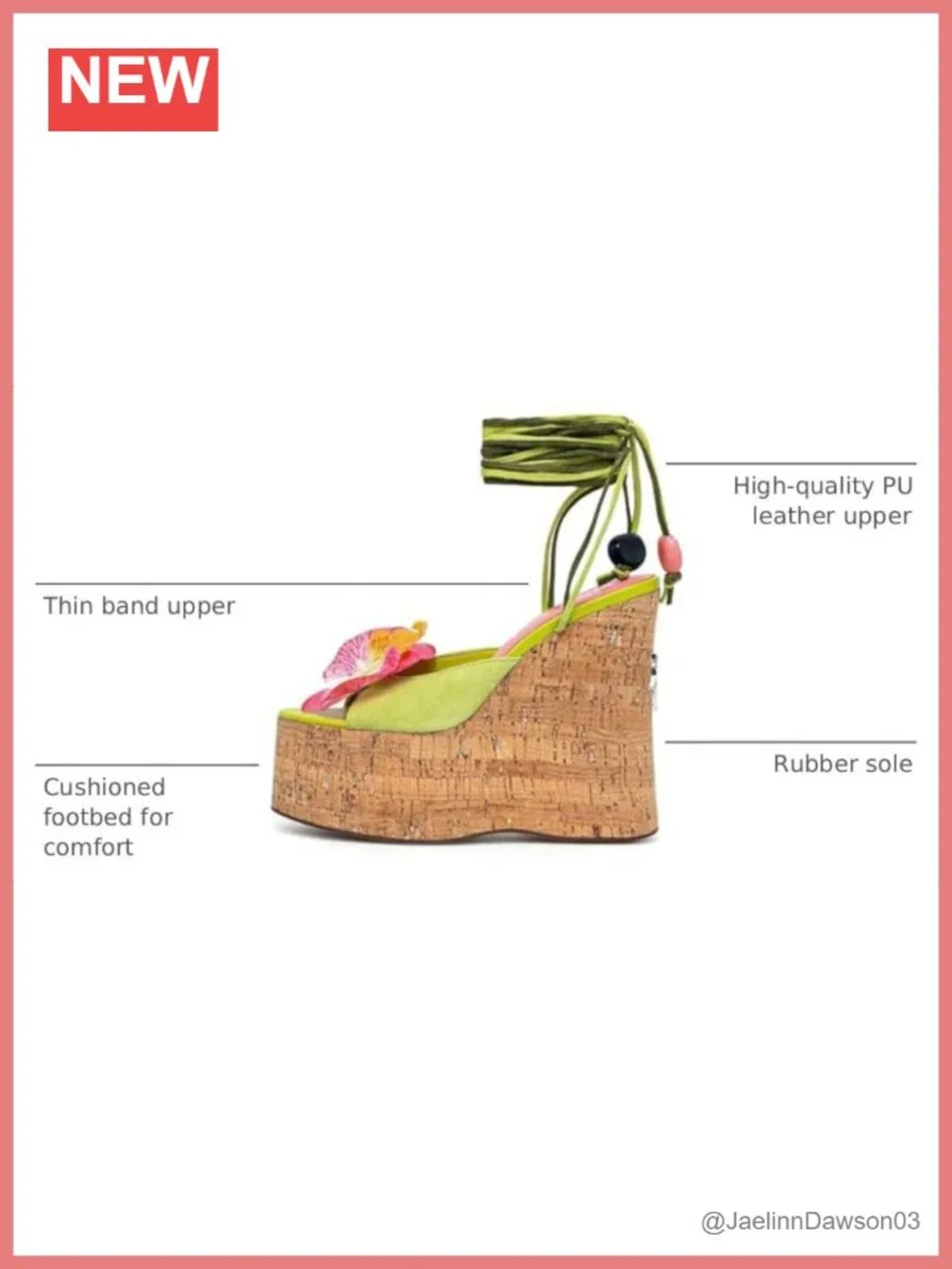 Cork Platform Wedge Sandals with Ankle Strap, Open Toe, Lace Up